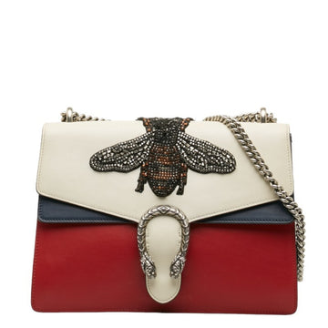 GUCCI Dionysus Bee Chain Shoulder Bag 403348 White Red Blue Leather Ladies
