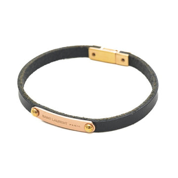 SAINT LAURENT PARIS ID PLATE BRACELET LEATHER BLACK PINK GOLD HARDWARE