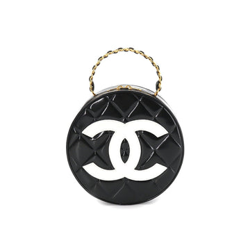 CHANEL matelasse round vanity hand bag enamel black white vintage gold metal fittings Matelasse Round Vanity