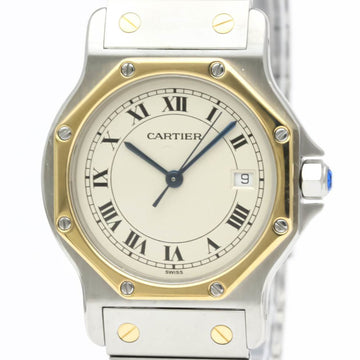 Polished CARTIER Santos Octagon 18K Gold Steel Automatic Mens Watch BF552400
