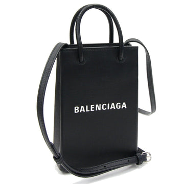 Balenciaga Shoulder Bag Phone Holder 593826 Black Calfskin Women's Smartphone Pouch Shopper BALENCIAGA