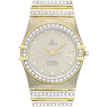 Omega Constellation K18YG/K18WG Gold Diamond Quartz Watch 750YG/750WG/Diamond Silver