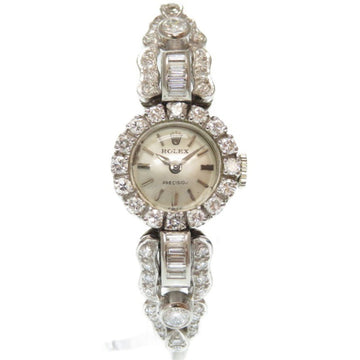 ROLEX Precision Diamond Bezel K18WG Gold Hand-wound Watch Antique 0496 Ladies