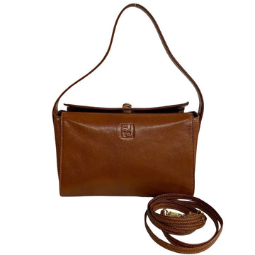 FENDI Zucca pattern logo metal fittings leather genuine 2way mini handbag shoulder bag brown tea 22665