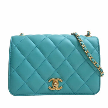 CHANEL Lambskin Matelasse Coco Mark Chain Shoulder Bag Blue Ladies