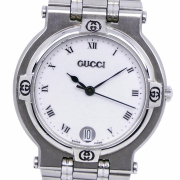 GUCCI watch 9100M stainless steel silver quartz analog display men's white dial