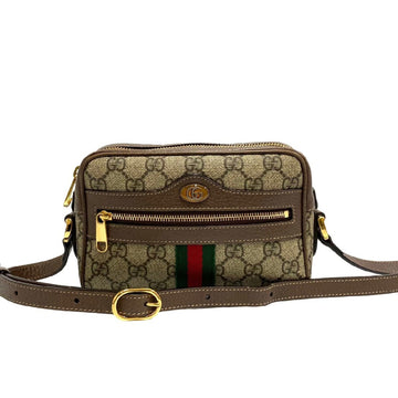 GUCCI Ophidia Sherry Line GG Logo Leather Genuine Mini Shoulder Pochette Brown