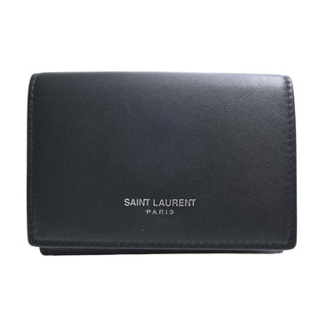 SAINT LAURENT Leather Trifold Wallet Black Ladies