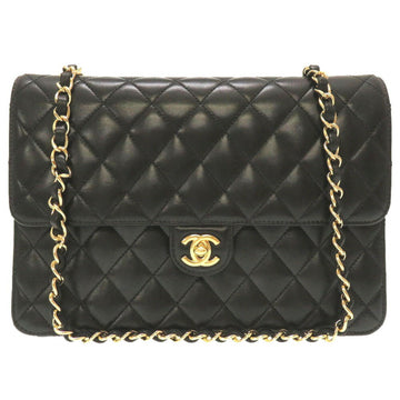 CHANEL Matelasse 25 Lambskin Black Gold Chain Shoulder Bag No. 14 Coco Mark Turnlock