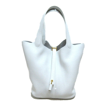 HERMES Picotin Lock MM Tote Bag White Blanc Taurillon Clemence leather