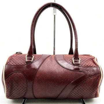 PRADA Mini Boston Bag Handbag Punching Leather Bordeaux Red Ladies