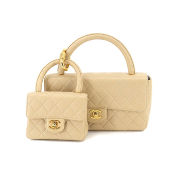 CHANEL matelasse parent and child bag hand leather beige gold metal fittings vintage Pair Matelasse Bag