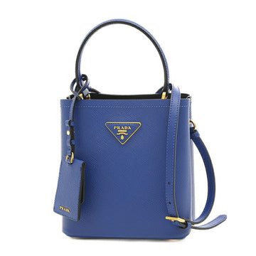 PRADA Pannier Saffiano 2Way Shoulder Bag Leather Blue 1BA217