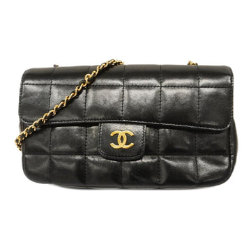 CHANEL Shoulder Bag Chocolate Bar Chain Lambskin Black Gold Hardware Women's