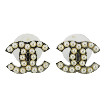 CHANEL Earrings Coco Mark Fake Pearl Metal Material Silver 05V Women's