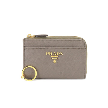 PRADA Saffiano key case leather gray 1PP122 gold metal fittings Key Chain