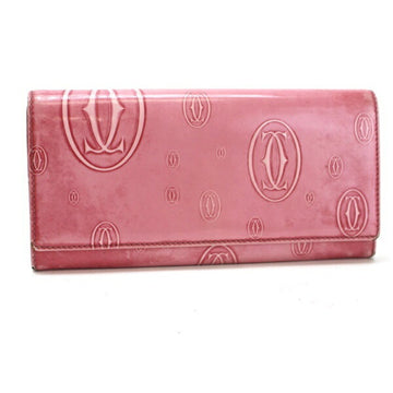 Cartier Happy Birthday Long Bi-Fold Wallet Patent Leather Pink Ladies