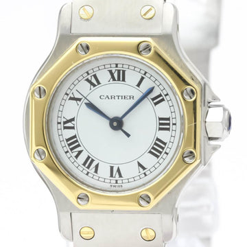 Polished CARTIER Santos Octagon 18K Gold Steel Automatic Ladies Watch BF550718
