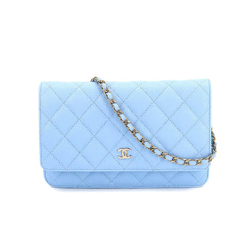 CHANEL matelasse classic chain wallet long caviar skin light blue AP0250 silver metal fittings Chain Wallet