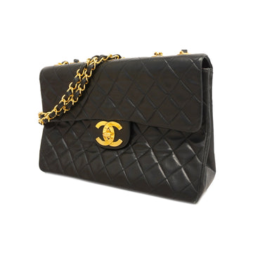 Chanel shoulder bag Decamatlass?? W chain lambskin black gold metal