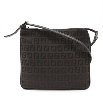 Fendi Zucchino pattern shoulder bag pochette mini canvas leather dark brown black 8BT047