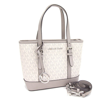 MICHAEL KORS Handbag Jet Set Signature Top Zip Convertible Tote 35S0STVT0V Off-White Gray PVC Leather Strap Women's