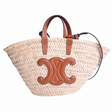 Celine Triomphe Raffia Leather Mini Pannier Basket Bag Beige