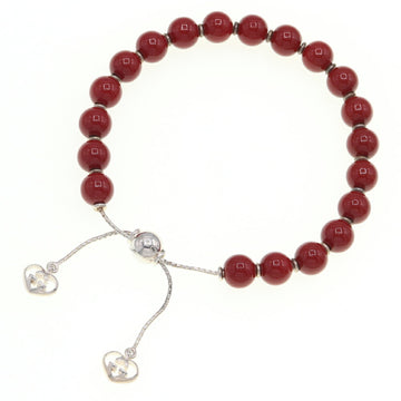 GUCCI Bracelet 286673 Red Silver SV Sterling 925 Wood Beads Rosary Heart Bangle Ladies Men