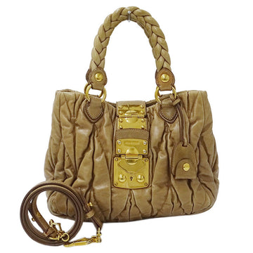 Miu Miu MIU Handbag Shoulder Leather Beige Ladies