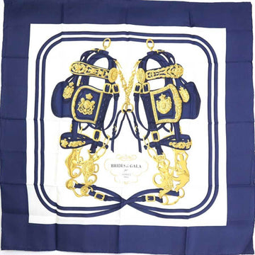 HERMES Scarf Carre 90 BRIDES de GALA Silk Navy/White/Gold Women's e55979a