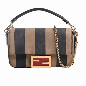 Fendi suede pecan baguette chain shoulder bag brown black red