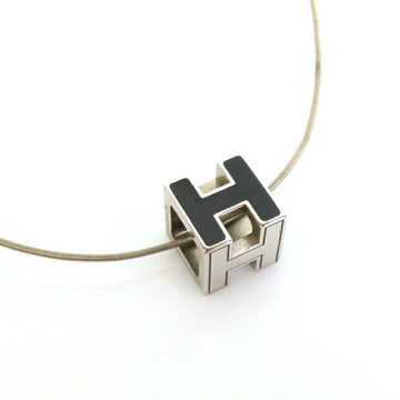 HERMES necklace H cube caged ash metal/enamel silver/black unisex