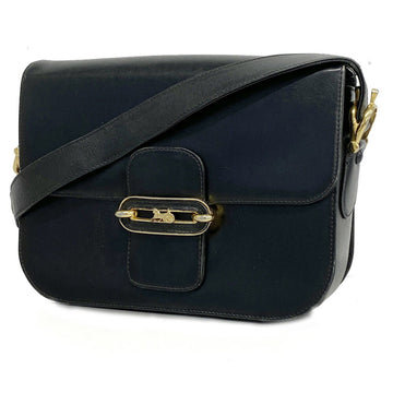 CELINE Shoulder Bag Carriage Hardware Leather Black Gold Women's