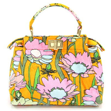FENDI Handbag Peekaboo Iconic 8BN244 Orange Multicolor Velor Women's Shoulder Bag Flower