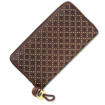 Gucci Round Long Wallet 264733 Dark Brown Gold Leather Women's Men's Studs GUCCI