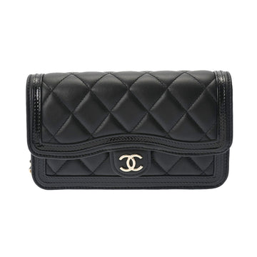 CHANEL Matelasse Phone Case Black AP3559 Ladies Lambskin Enamel Shoulder Bag