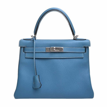 HERMES Togo Kelly 28 Handbag Blue Ladies