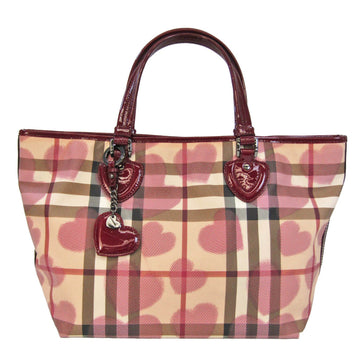 BURBERRY Heart Pattern Women's PVC,Leather Tote Bag Beige,Bordeaux