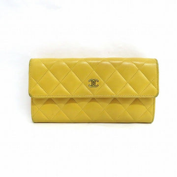 CHANEL matelasse here mark lambskin long wallet 2 fold ladies