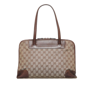 GUCCI GG Canvas Handbag Tote Bag 0021122 Brown Leather Ladies