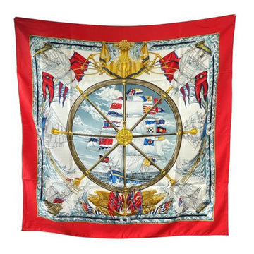 HERMES Carre 90 silk scarf vive le vent windy blow red system