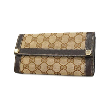 GUCCI long wallet GG canvas 153211 leather brown ladies