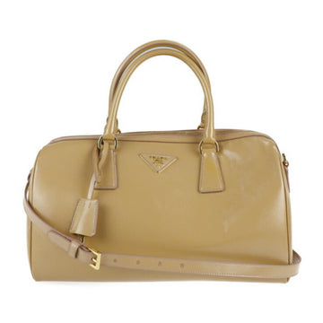 PRADA handbag BL0796 patent leather CAMMEO beige 2WAY shoulder bag mini Boston