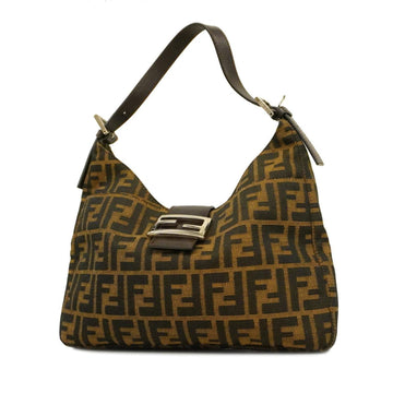 FENDI Shoulder Bag Zucca Nylon Canvas Leather Brown Ladies