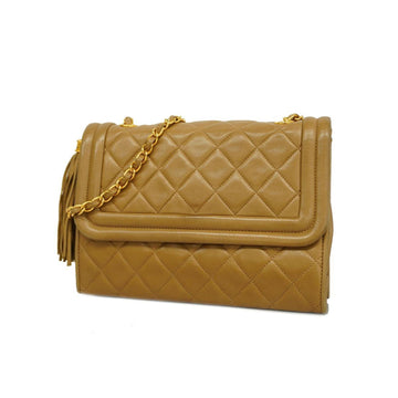 CHANEL Shoulder Bag Matelasse Chain with Fringe Lambskin Beige Gold Hardware Women's