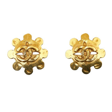 CHANEL Cocomark Flower Earrings Gold Plated Ladies