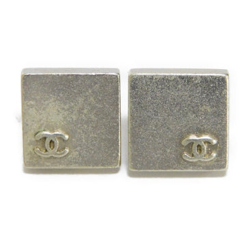 CHANEL Earrings Square Embossed Here Mark Mini Plate Stud 00C Vintage CC Metal Matte Silver Men's Women's Accessories Jewelry