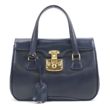 GUCCI handbag leather navy gold ladies