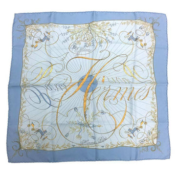 HERMES Carre 45 Scarf Muffler effluves Scent Light Blue 100% Silk