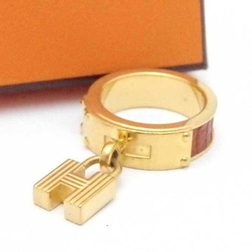 HERMES Scarf Ring H Logo Cadena Metal/Leather Gold x Orange Women's